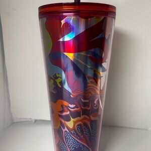 Starbucks 24 oz Tumbler‎ with Straw Iridescent Rainbow Abstract Cold Cup